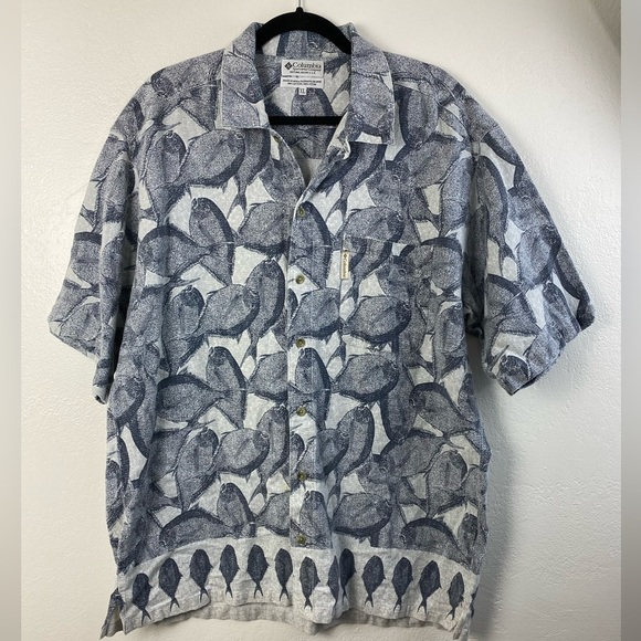 Columbia novelty Fish Short Sleeve Button Down Vacation Fishing Cruise shirt XL - Picture 1 of 13